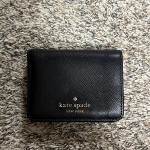 kate spade Black Leather Compact Fold Wallet with Gold Logo